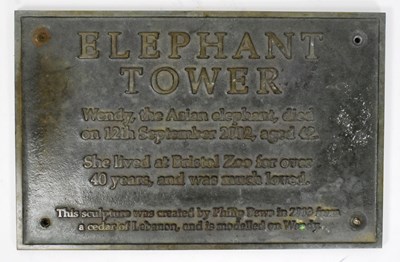 Lot 41 - FORMER BRISTOL ZOO GARDENS - ELEPHANT TOWER - BRONZE PLAQUE