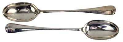 Lot 151 - TWO LARGE 19TH CENTURY VICTORIAN HALLMARKED SILVER SERVING SPOONS