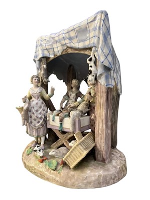 Lot 84 - GERMAN PORCELAIN, POSSIBLY MEISSEN, 19TH CENTURY GROUP FIGURE OF GAME SELLERS