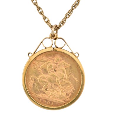 Lot 304 - A VICTORIAN 9CT HALLMARKED GOLD NECKLACE & SOVEREIGN COIN PENDANT