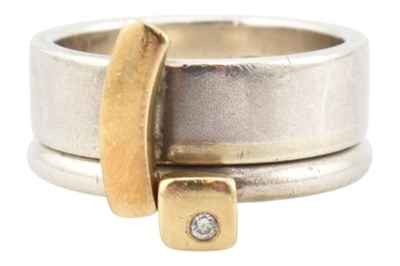 Lot 249 - JUSTICE JEWELLERY SILVER DIAMOND & 18CT GOLD STACKING RINGS
