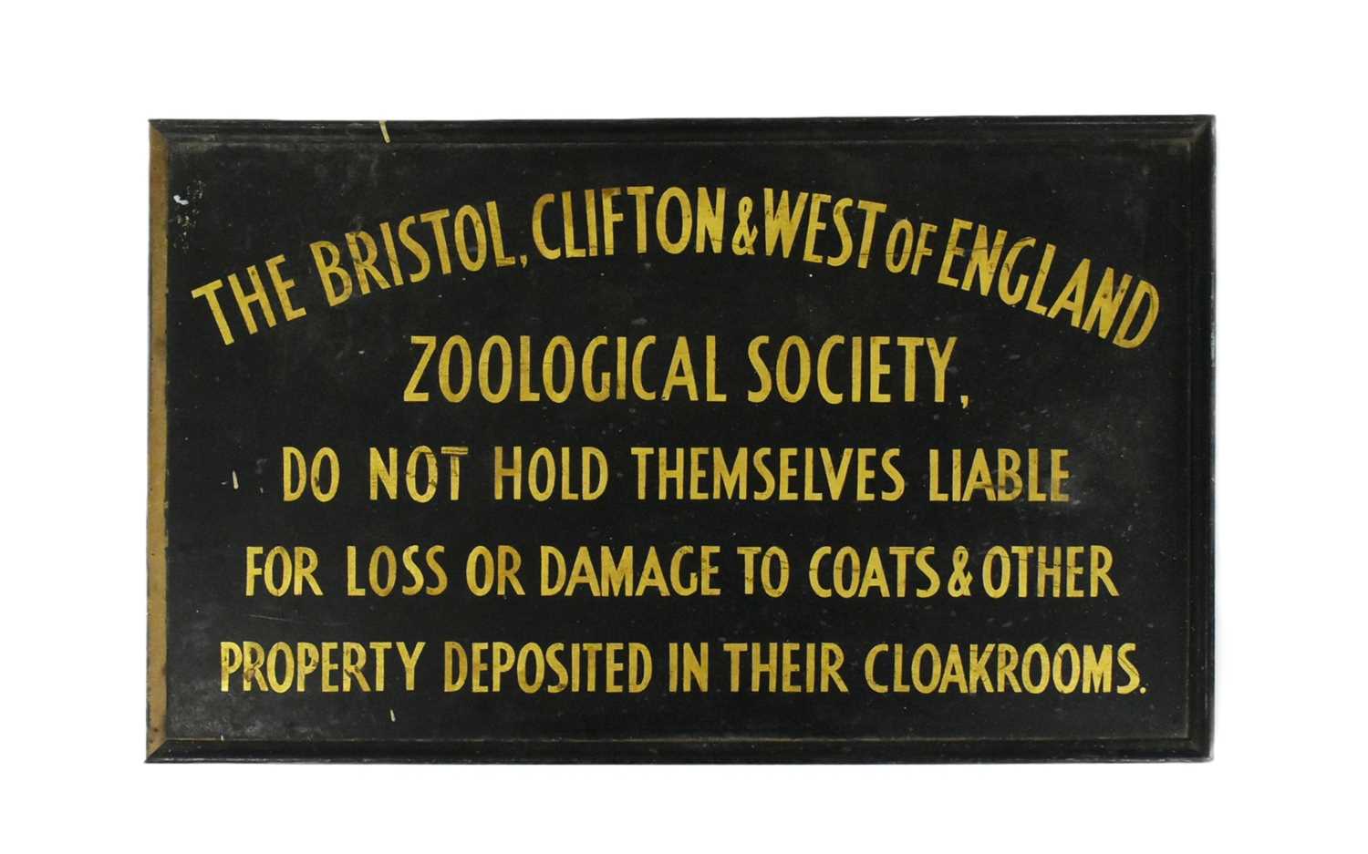 Lot 70 - FORMER BRISTOL ZOO GARDENS - EARLY 20TH CENTURY CLOAKROOM SIGN