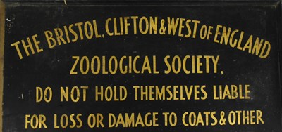 Lot 70 - FORMER BRISTOL ZOO GARDENS - EARLY 20TH CENTURY CLOAKROOM SIGN