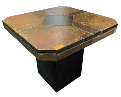 Lot 512 - ATTR. PAUL KINGMA - BRUTALIST SLATE & BRASS COFFEE TABLE
