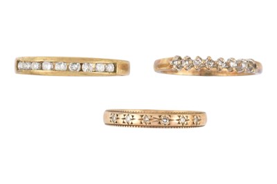Lot 214 - THREE HALLMARKED 9CT GOLD & DIAMOND RINGS