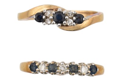 Lot 329 - TWO HALLMARKED 9CT GOLD SAPPHIRE & DIAMOND RINGS