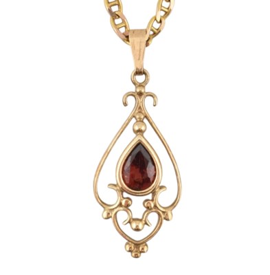 Lot 358 - HALLMARKED 9CT GOLD & GARNET PENDANT NECKLACE