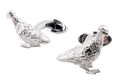 Lot 90 - HOLLAND & HOLLAND RHODIUM PLATED GROUSE CUFFLINKS