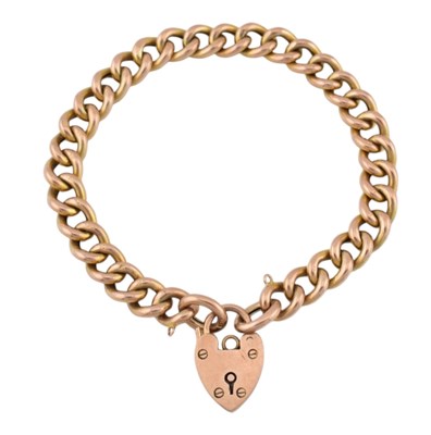 Lot 233 - 9CT GOLD BRACELET WITH HEART PADLOCK FASTENER