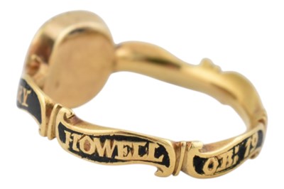 Lot 34 - 18TH CENTURY GOLD ENAMEL SEED PEARL & AMETHYST MOURNING RING
