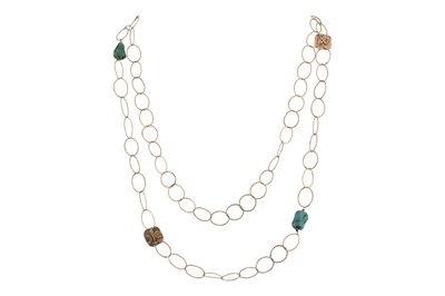 Lot 240 - HALLMARKED 9CT GOLD & TURQUOISE RING LINK NECKLACE