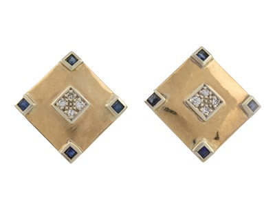 Lot 208 - HALLMARKED 9CT GOLD SAPPHIRE & DIAMOND EARRINGS