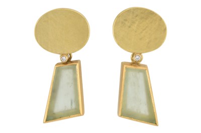 Lot 206 - CATHERINE MANNHEIM - 18CT GOD OPAL & DIAMOND EARRINGS