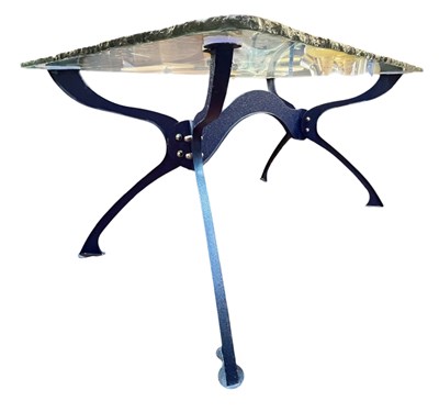 Lot 295 - LARGE RETRO POST-MODERN BRUTALIST INSPIRED GLASS & STEEL DINING TABLE