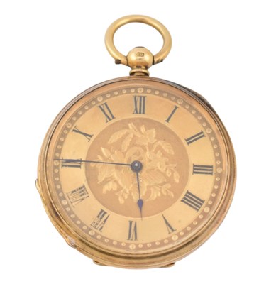 Lot 384 - 18CT GOLD OPEN FACED POCKET FOB WATCH