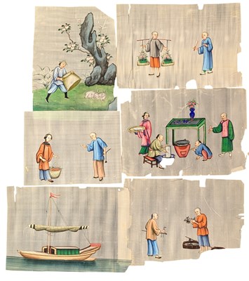 Lot 194 - SIX 19TH CENTURY CHINESE QING DYNASTY GOUACHE ON RICE PAPER PAINTINGS