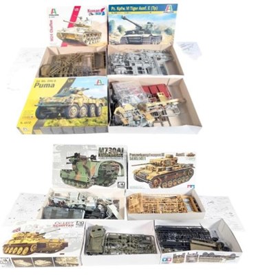 Lot 228 - MODEL KITS - x7 135 SCALE TAMIYA & OTHER PART-BUILT MODEL KITS