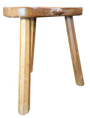 Lot 225 - ROBERT 'MOUSEMAN' THOMPSON - OAK THREE LEGGED KIDNEY SHAPED STOOL