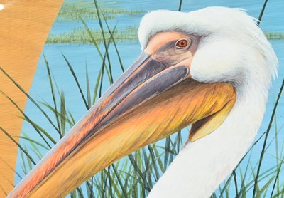 Lot 228 - FORMER BRISTOL ZOO GARDENS - 'GREAT WHITE PELICAN' - SUSAN JANE 1998 - PAINTING
