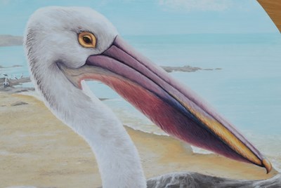 Lot 238 - FORMER BRISTOL ZOO GARDENS - 'AUSTRALIAN PELICAN' - SUSAN JANE 1998 - PAINTING