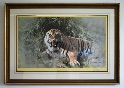 Lot 247 - FORMER BRISTOL ZOO GARDENS - DAVID SHEPHERD (1931-2017) - TIGER FIRE - SIGNED PRINT