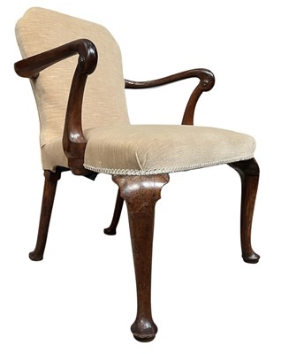 Lot 481 - QUEEN ANNE REVIVAL WALNUT-FRAMED ELBOW CHAIR