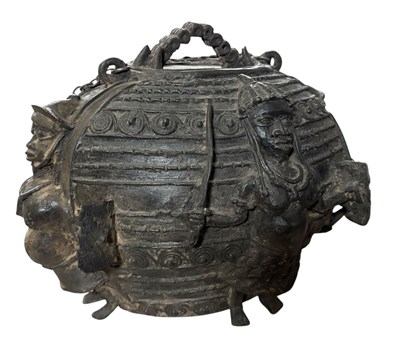 Lot 102 - BELIEVED EDO PEOPLE, BENIN KINGDOM, NIGERIA BRONZE MEDICINE LIDDED VESSEL
