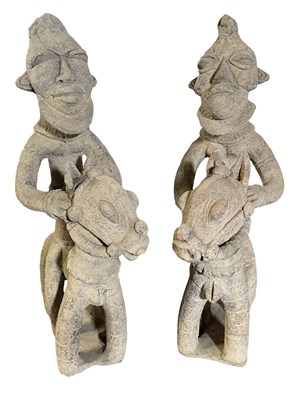 Lot 42 - PAIR OF DJENNE, CENTRAL MALI, TERRACOTTA FUNERARY/ALTAR EQUESTRIAN FIGURES