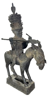 Lot 87 - BENIN PEOPLE, NIGERIA BRONZE EQUESTRIAN FIGURE OF AN OBA KING