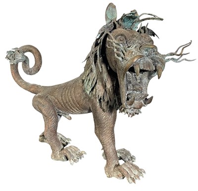 Lot 48 - IMPRESSIVE CAMEROON, BAMILEKE TRIBE BRONZE LION SCULPTURE