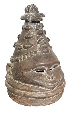 Lot 99 - WEST AFRICAN, SIERRA LEONE, MENDE SOCIETY SOWEI CARVED WOOD HELMET MASK