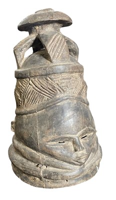 Lot 114 - WEST AFRICAN, SIERRA LEONE, MENDE SOCIETY SOWEI CARVED WOOD HELMET MASK