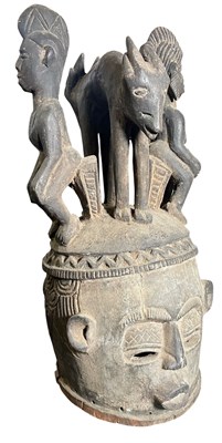 Lot 64 - YORUBA PEOPLE - MANNER OF OLOWEOF ISE'S EPA/ELEFON MASK - CARVED WOOD DOUBLE-HEADED MASK