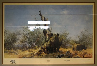 Lot 286 - FORMER BRISTOL ZOO GARDENS - DAVID SHEPHERD (1931-2017) - RHINO BEWARE - SIGNED PRINT