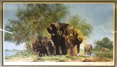 Lot 288 - FORMER BRISTOL ZOO GARDENS - DAVID SHEPHERD (1931-2017) - ELEPHANTS & EGRETS - SIGNED PRINT