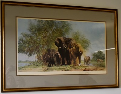 Lot 288 - FORMER BRISTOL ZOO GARDENS - DAVID SHEPHERD (1931-2017) - ELEPHANTS & EGRETS - SIGNED PRINT