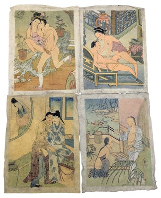 Lot 200 - EROTIC ART - 19TH CENTURY QING DYNASTY CHINESE WOODBLOCK PRINTS 清 木板彩印春宫图`