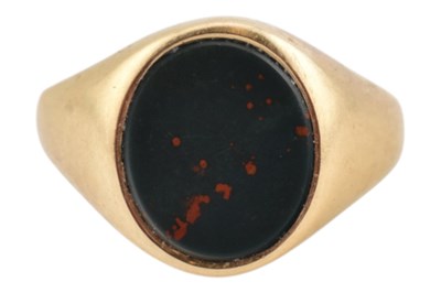 Lot 248 - HALLMARKED 9CT GOLD & BLOODSTONE SIGNET RING