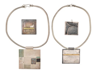 Lot 367 - ARTISINAL WHITE METAL PENANT NECKLACES & BROOCH PINS