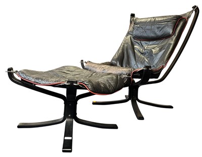 Lot 67 - SIGURD RESELL - VATNE MOBLER - NORWEGIAN 1970S FALCON LEATHER CHAIR & STOOL