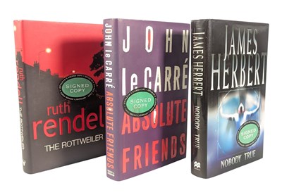 Lot 128 - SIGNED BOOKS - x3 JAMES HERBERT, JOHN LE CARRE & RUTH RENDELL BOOKS