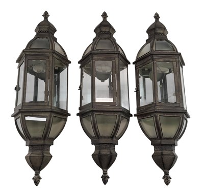 Lot 404 - SET OF THREE MODERN WALL-MOUNTED CANDLE LANTERNS