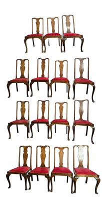 Lot 354 - MATCHING SET OF 15 QUEEN ANNE REVIVAL DINING CHAIRS