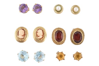 Lot 243 - COLLECTION OF 9CT GOLD YELLOW METAL & GEM SET EARRINGS
