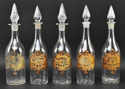 Lot 15 - EARLY 19TH CENTURY GLASS DECORATIVE APOTHECARY EXTRACT PERFUME BOTTLES