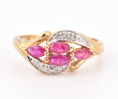 Lot 341 - HALLMARKED 9CT GOLD RUBY & DIAMOND RING