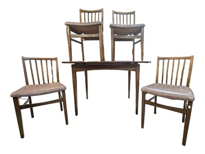 Lot 550 - JENTIQUE FURNITURE - MID CENTURY WALNUT DINING TABLE & FOUR CHAIRS