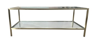 Lot 147 - MODERN INTERIOR DESIGNER GLASS AND BRASS FRAMED COFFEE TABLE