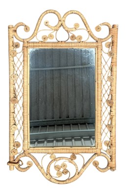 Lot 107 - 20TH CENTURY 1970S ORNATE BAMBOO / RATTAN WOVEN MIRROR