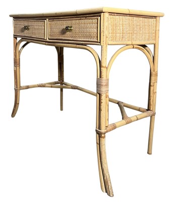 Lot 472 - RETRO BAMBOO AND RATTAN WOVEN DESK OR DRESSING TABLE
